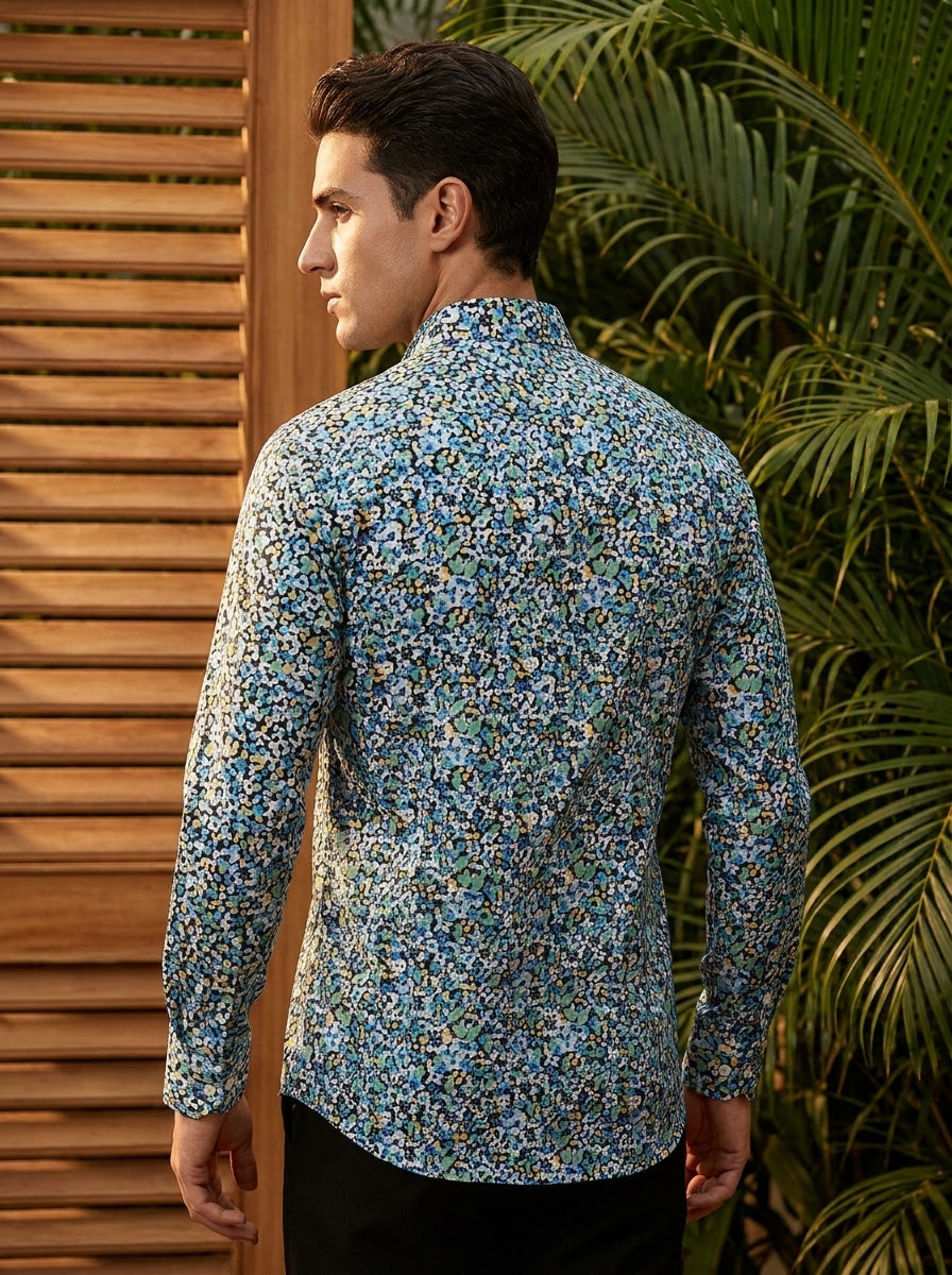 Blue Floral Printed Full Sleeve Shirt