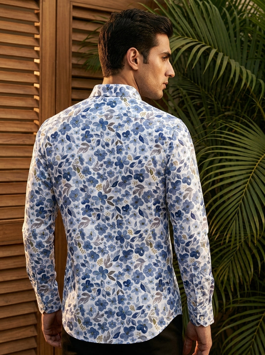 White Floral Printed Full Sleeve Shirt