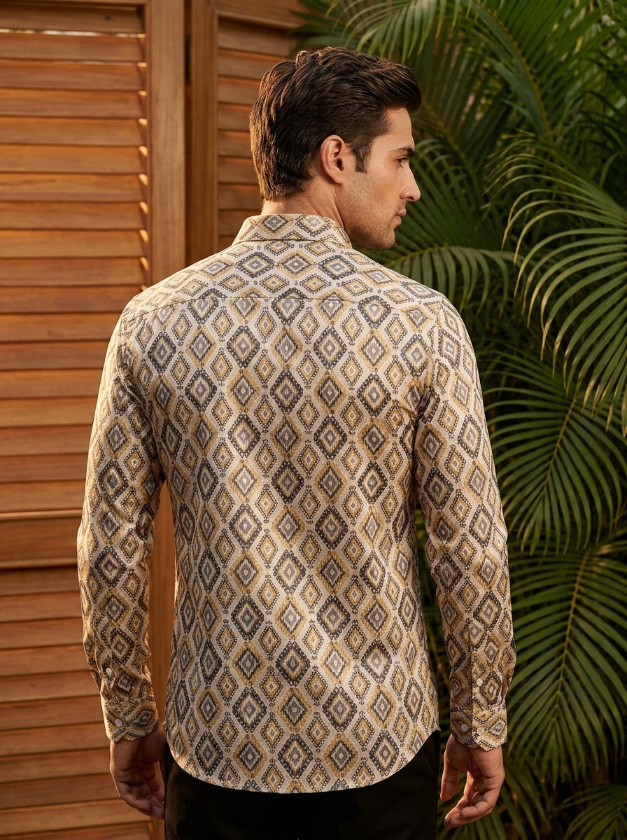 Mustard Ikkat Printed Full Sleeve Shirt