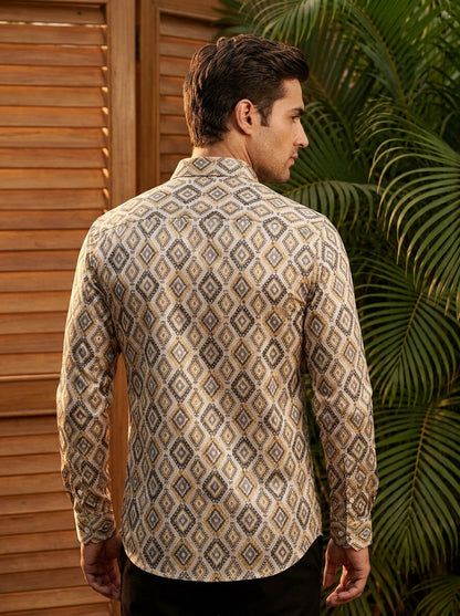 Mustard Ikkat Printed Full Sleeve Shirt