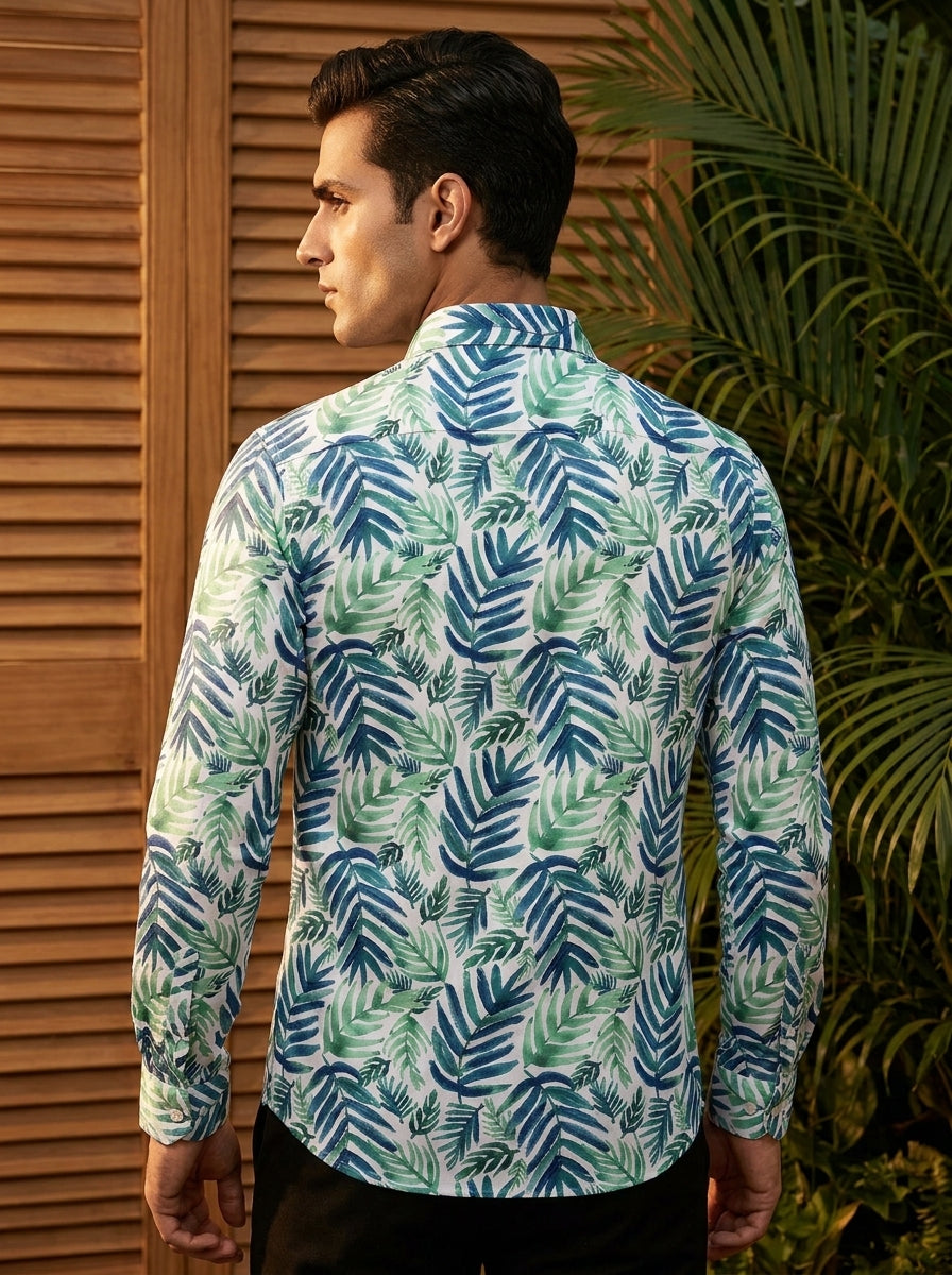Blue Leaf Printed Full Sleeve Shirt