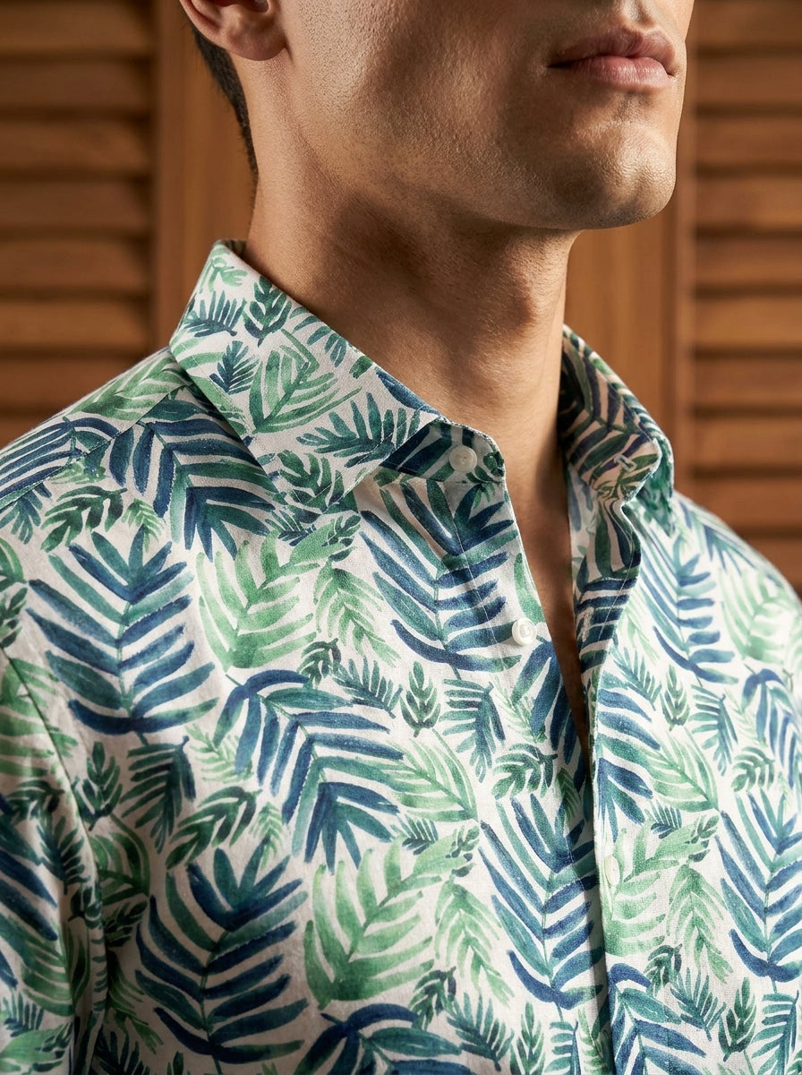 Blue Leaf Printed Full Sleeve Shirt