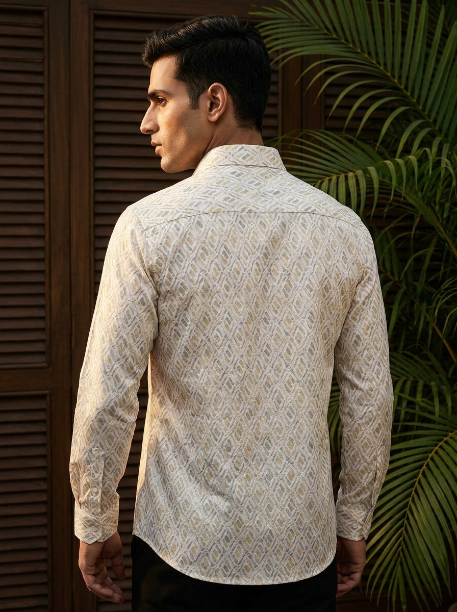 Yellow Ikkat Printed Full Sleeve Shirt