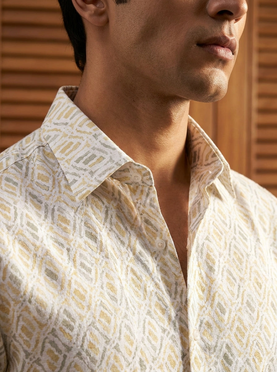 Yellow Ikkat Printed Full Sleeve Shirt