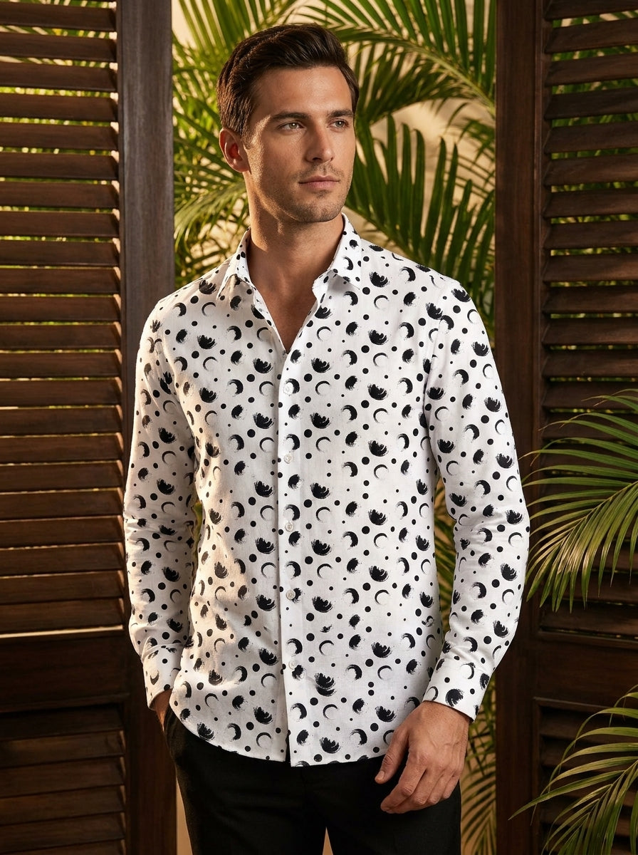 White And Black Printed Full Sleeve Shirt