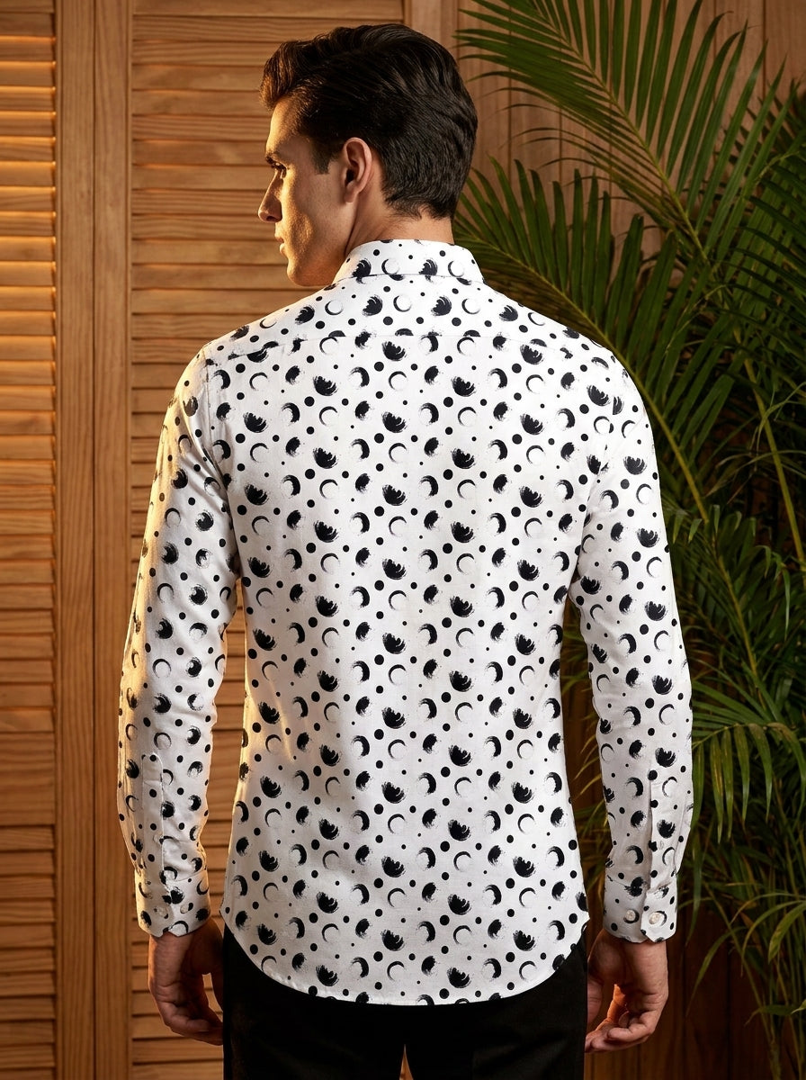 White And Black Printed Full Sleeve Shirt