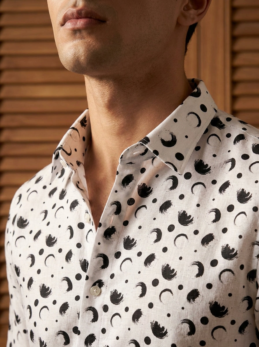 White And Black Printed Full Sleeve Shirt