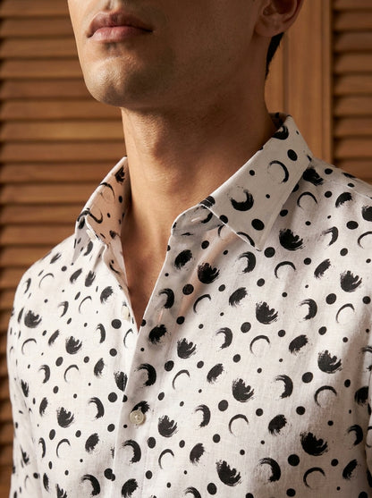 White And Black Printed Full Sleeve Shirt