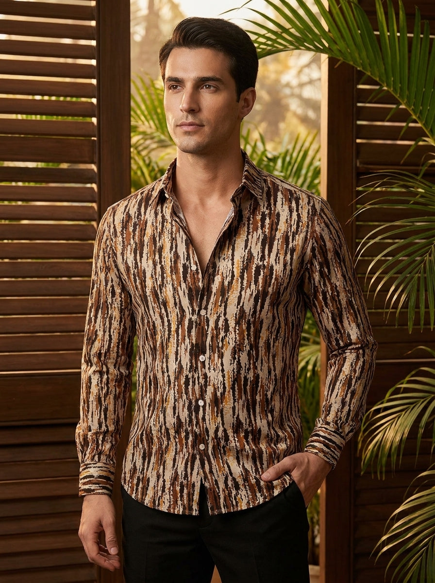 Dark Brown Printed Full Sleeve Shirt