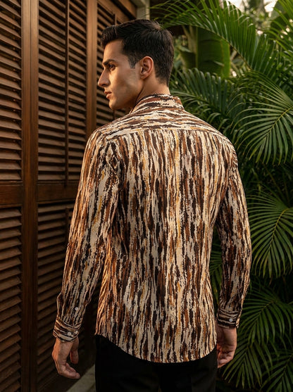 Dark Brown Printed Full Sleeve Shirt