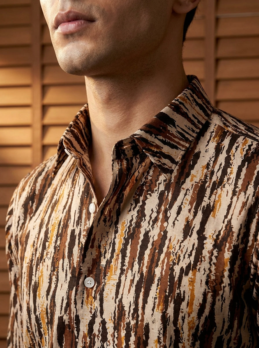 Dark Brown Printed Full Sleeve Shirt