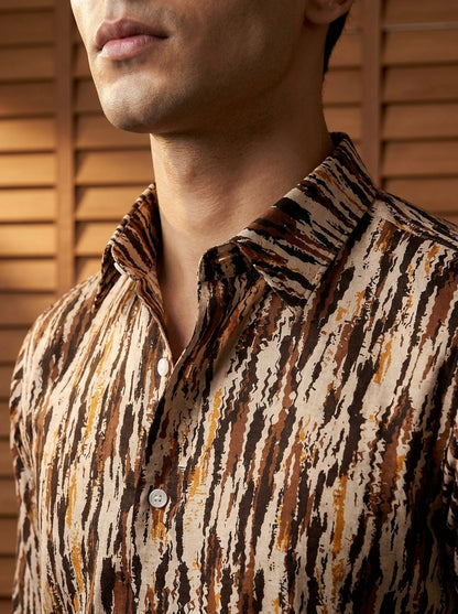 Dark Brown Printed Full Sleeve Shirt