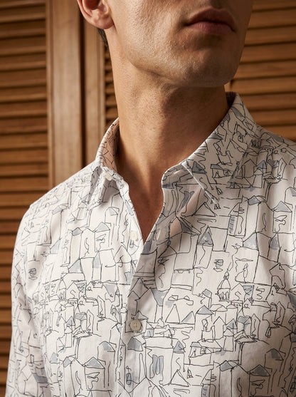 White And Black Printed Full Sleeve Shirt