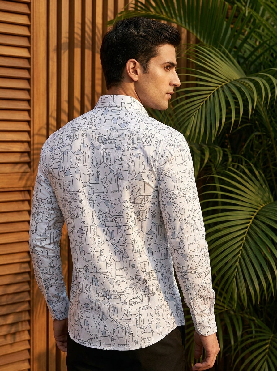 White And Black Printed Full Sleeve Shirt