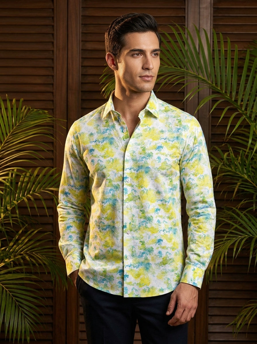 Lemon Yellow Printed Full Sleeve Shirt