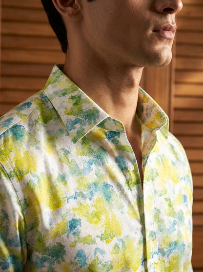 Lemon Yellow Printed Full Sleeve Shirt