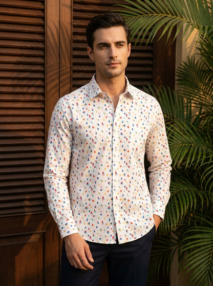 Beige Dot Printed Full Sleeve Shirt