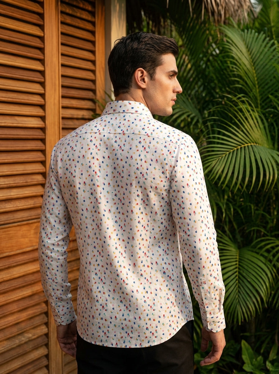 Beige Dot Printed Full Sleeve Shirt