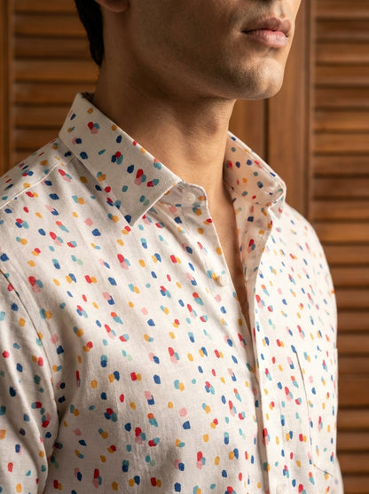 Beige Dot Printed Full Sleeve Shirt