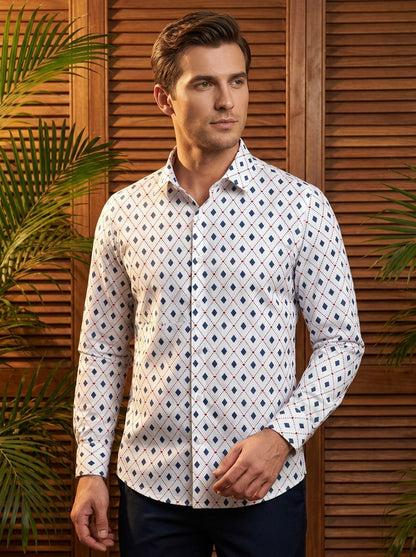 White And Blue Printed Full Sleeve Shirt