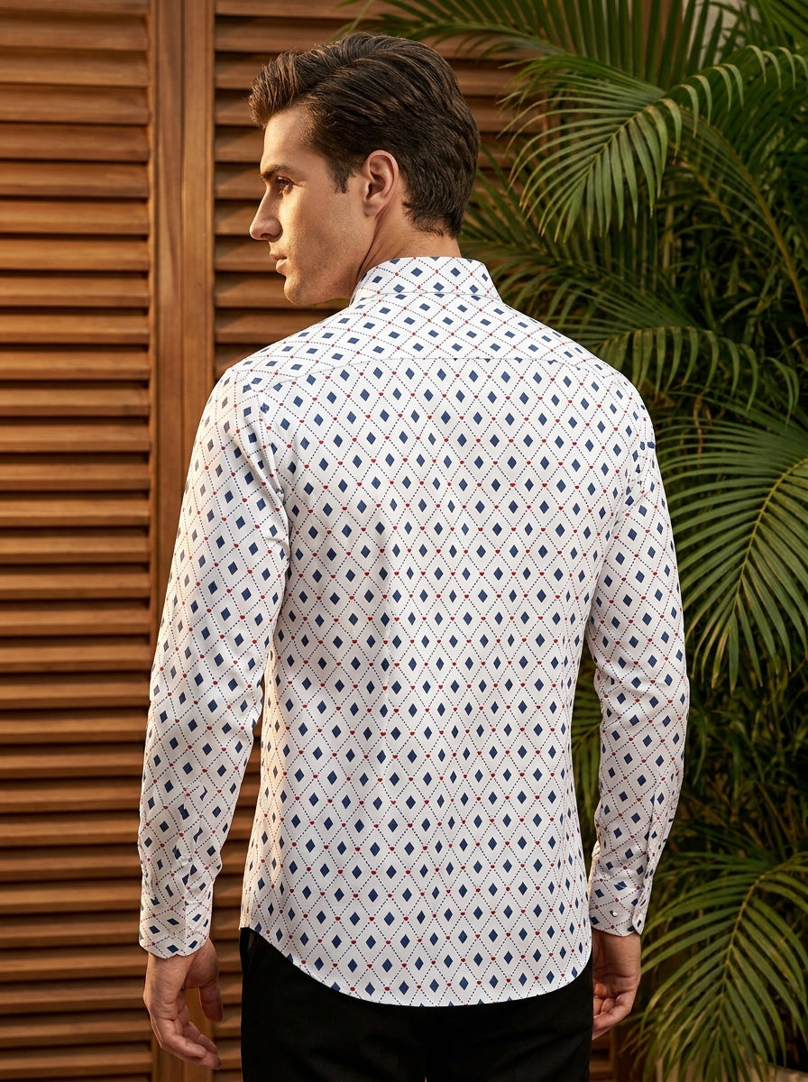 White And Blue Printed Full Sleeve Shirt