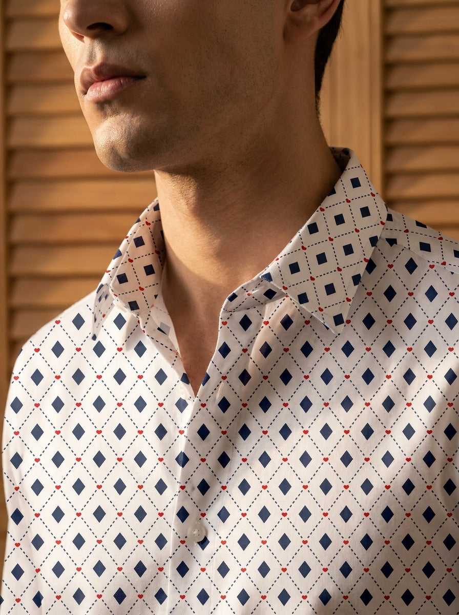 White And Blue Printed Full Sleeve Shirt