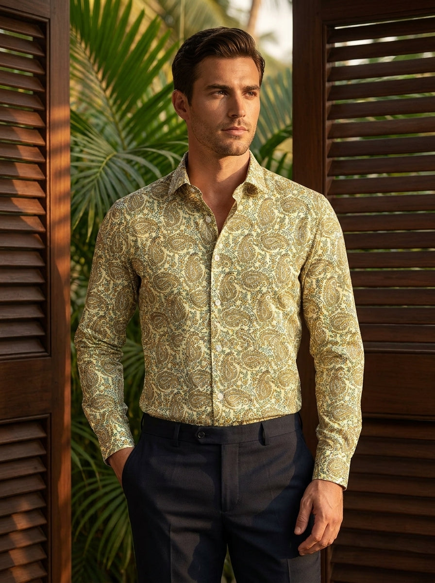 Yellow Paisley Printed Full Sleeve Shirt
