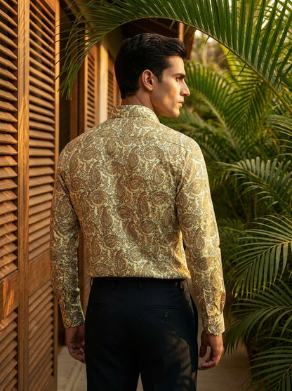 Yellow Paisley Printed Full Sleeve Shirt