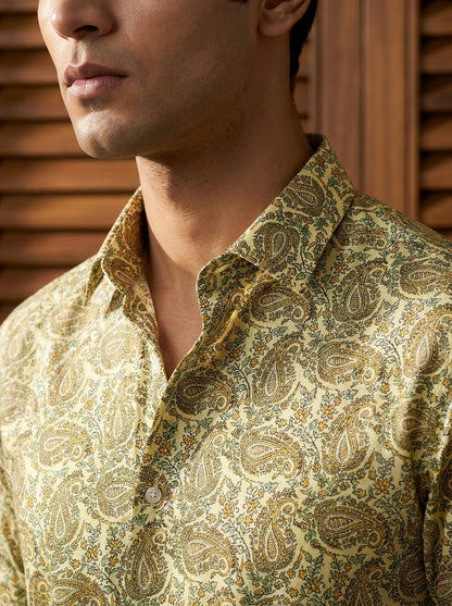 Yellow Paisley Printed Full Sleeve Shirt