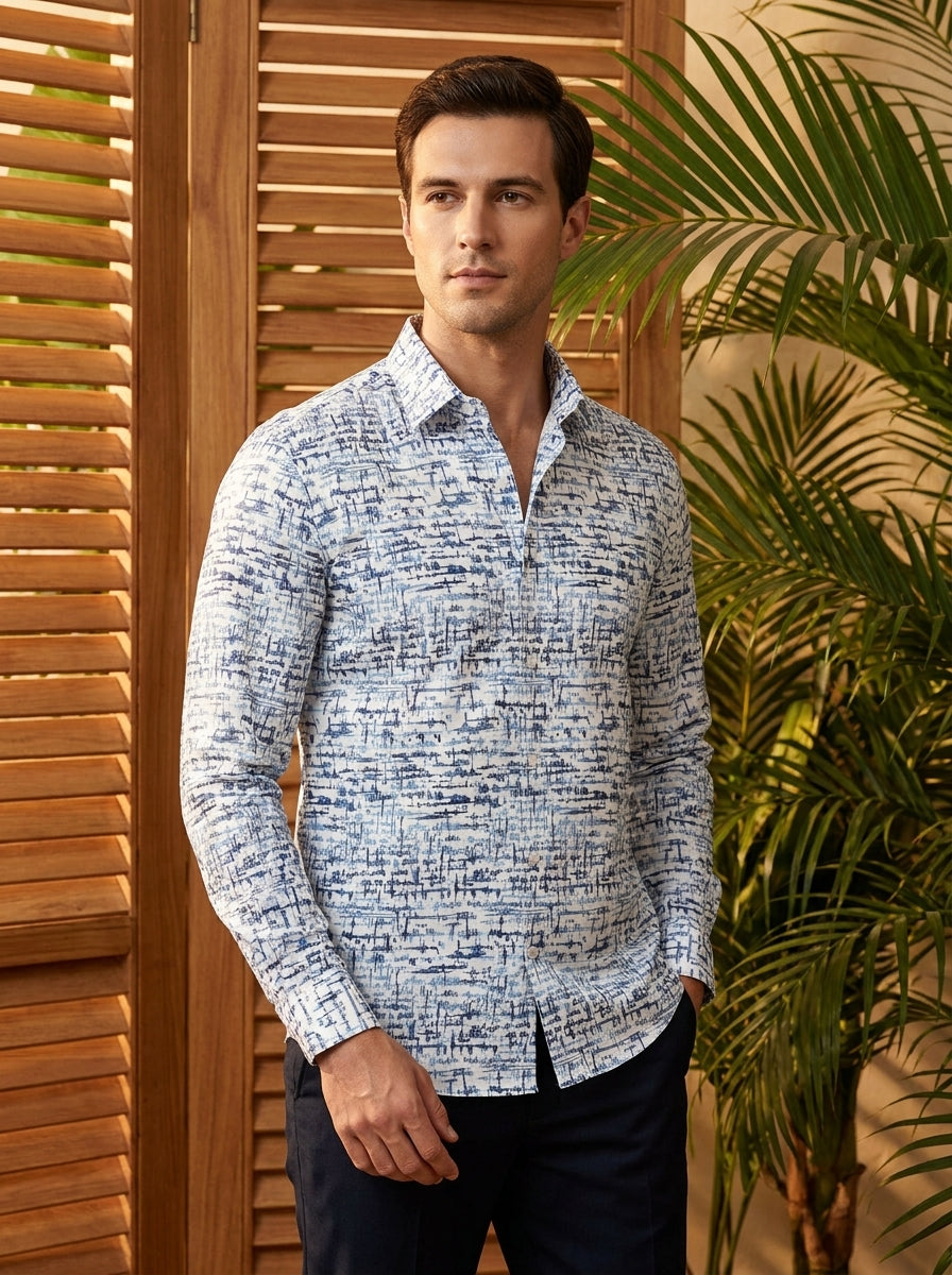 White Zig Zag Printed Full Sleeve Shirt