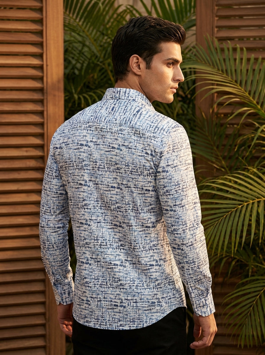 White Zig Zag Printed Full Sleeve Shirt