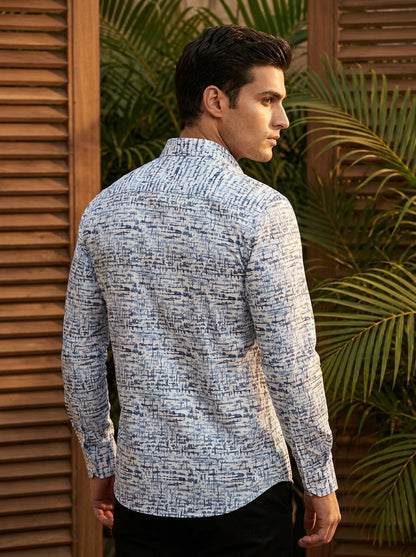 White Zig Zag Printed Full Sleeve Shirt