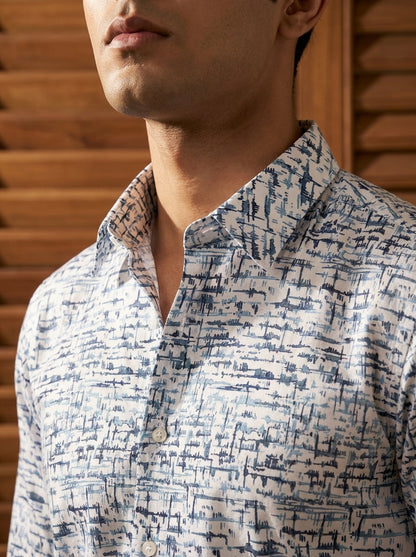 White Zig Zag Printed Full Sleeve Shirt