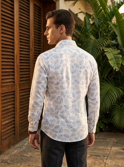 White Leaf Printed Full Sleeve Shirt