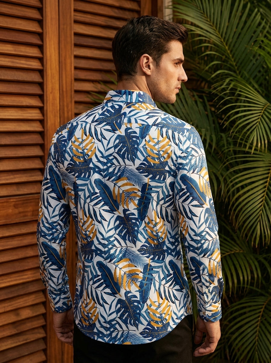 Blue Leaf Printed Full Sleeve Shirt