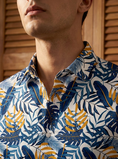 Blue Leaf Printed Full Sleeve Shirt