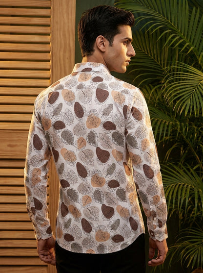 Brown Leaf Printed Full Sleeve Shirt