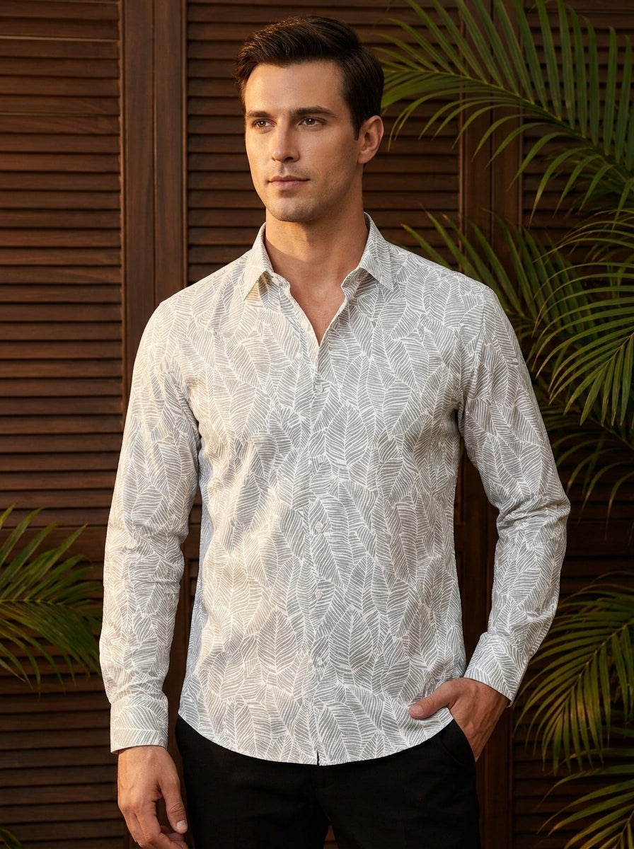 Olive Leaf Printed Full Sleeve Shirt