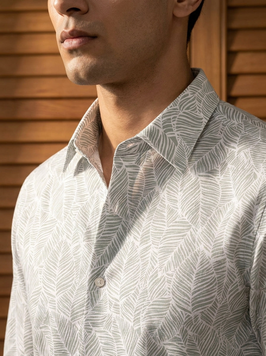 Olive Leaf Printed Full Sleeve Shirt