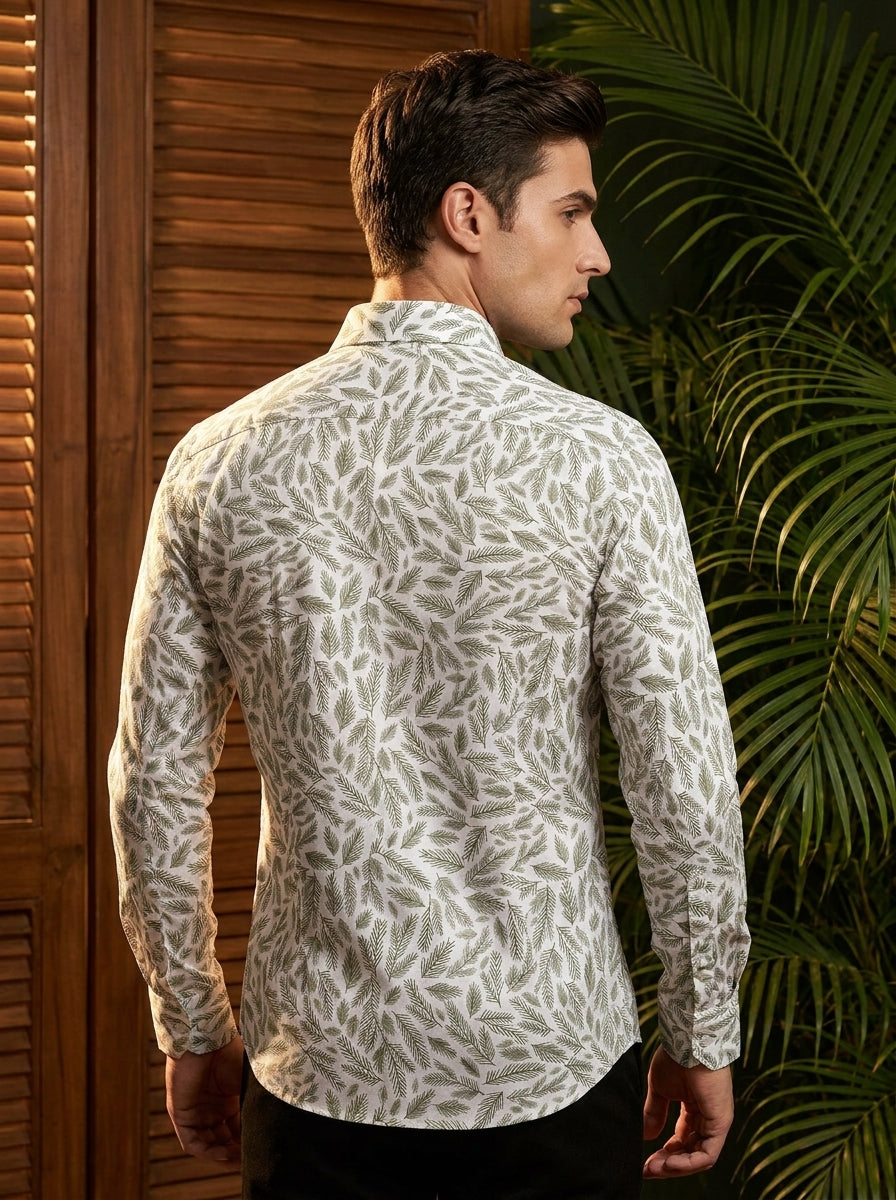 Green Leaf Printed Full Sleeve Shirt