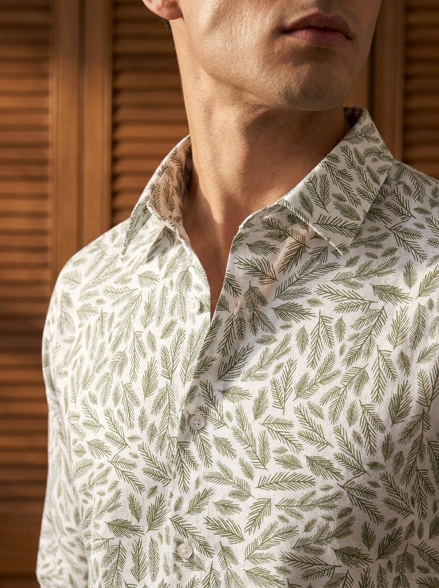 Green Leaf Printed Full Sleeve Shirt