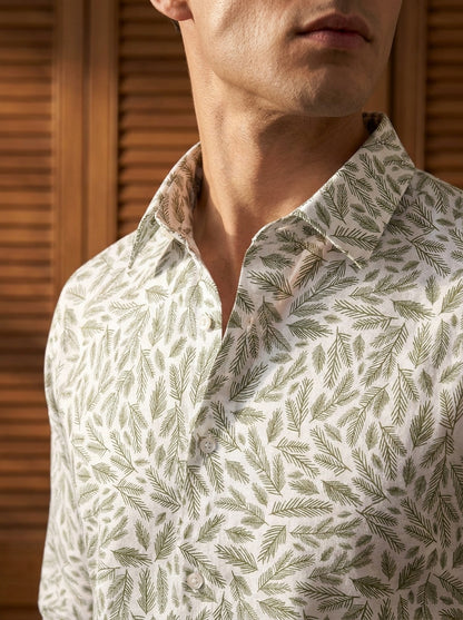 Green Leaf Printed Full Sleeve Shirt