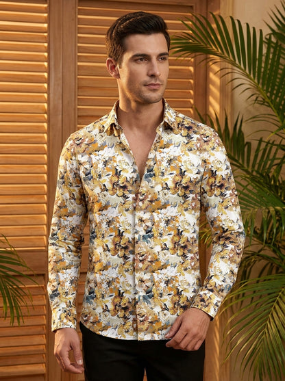 Mustard Flower Printed Full Sleeve Shirt