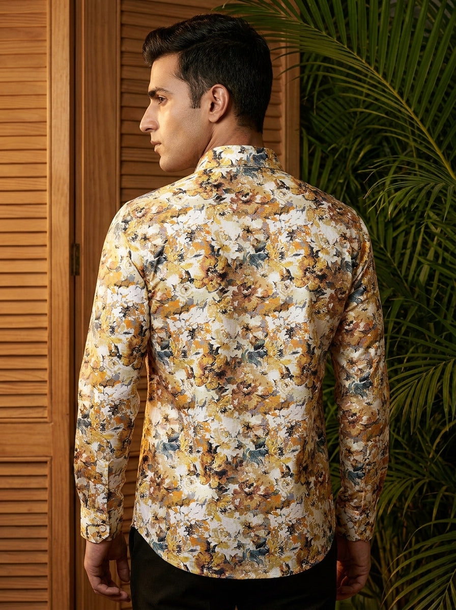 Mustard Flower Printed Full Sleeve Shirt