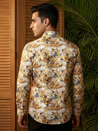 Mustard Flower Printed Full Sleeve Shirt