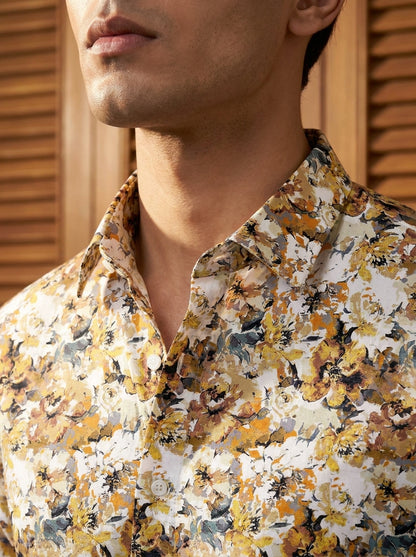 Mustard Flower Printed Full Sleeve Shirt