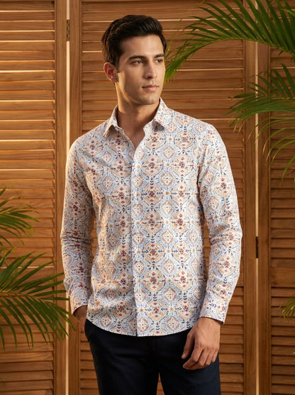 White Printed Full Sleeve Shirt