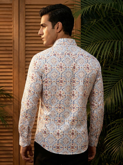 White Printed Full Sleeve Shirt