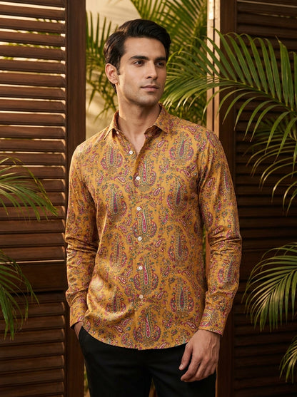 Mustard Paisley Printed Full Sleeve Shirt