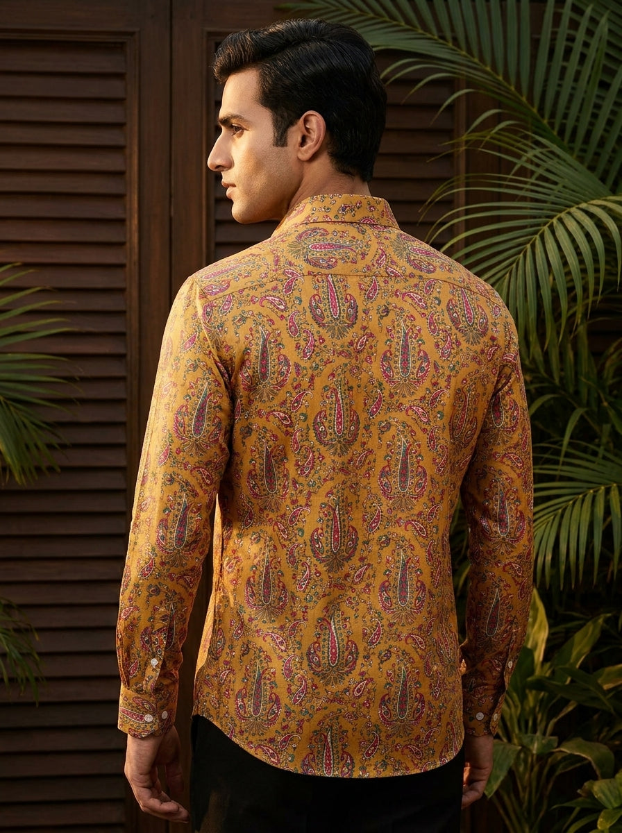 Mustard Paisley Printed Full Sleeve Shirt